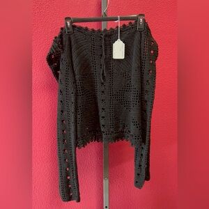 Black Crochet Open-Knit Long Sleeve Top